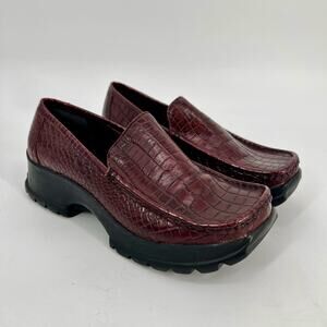 Steve Madden Georgia Loafer Womens 10 Burgundy Leather Faux Croc Embossed Chunky